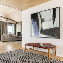 Load image into Gallery viewer, Black - White - Purple Abstract “Ink Flow” Painting on Canvas, Minimalist Zen Art DKH852
