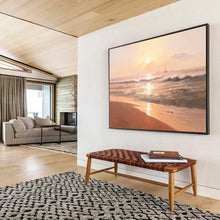 Load image into Gallery viewer, “Sunset Beach with Sailboats” - Impressionistic Abstract Acrylic, Ideal for Beach House and Coastal Dining Room DLZ264
