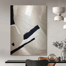 Load image into Gallery viewer, “Textured White and Black Geometric” - White, Black Abstract Art on Canvas DKH1241
