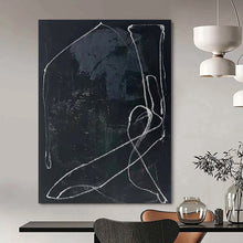 Load image into Gallery viewer, Grand Hand - painted White Lines on Black Textured Art for Modern Studios LargeART0161
