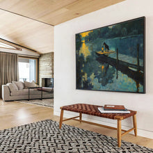 Load image into Gallery viewer, Nocturnal River Scene Abstract Painting for Lakeside Cottage &amp; Cozy Reading Nook DKH221
