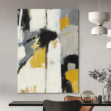 Load image into Gallery viewer, “Yellow, Grey &amp; Black Abstract” - Modern Abstract Art on Canvas DKH1525
