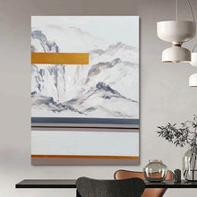 Load image into Gallery viewer, “Ethereal Peaks” – Gray &amp; White Mountain - themed Abstract Acrylic with Gold Accent DTP045
