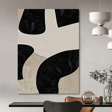 Load image into Gallery viewer, Black &amp; Beige Organic Shapes Abstract Canvas Painting, Ideal for Contemporary Studio &amp; Monochrome Dining Room LargeART1099
