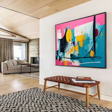 Load image into Gallery viewer, Hand - painted Pink Background Abstract Shapes Acrylic Art for Vibrant Café Interiors LargeART1718
