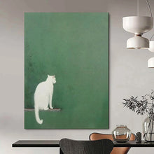 Load image into Gallery viewer, Minimalist White Cat Abstract Art, Perfect for Calming Nursery &amp; Nature - Inspired Bathroom LargeART1937

