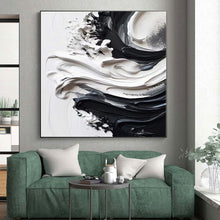 Load image into Gallery viewer, Large - Format Hand - painted Black and White Textured Swirl Acrylic Art for Minimalist - Inspired Bedrooms LargeART0241

