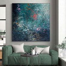Load image into Gallery viewer, Hand - painted Oversized Teal - Toned Textured Abstract Acrylic Art for Calm Bedrooms LargeART0002

