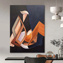 Load image into Gallery viewer, “Geometric Shapes in Warm Tones” Abstract Cubist - Inspired Painting on Canvas, Modern Interior Art DKH927
