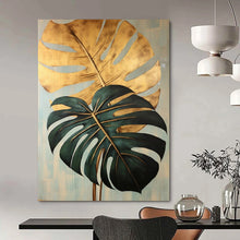 Load image into Gallery viewer, Tropical Abstract Leaf Art, Gold - Accented Green Painting for Coastal Bedroom &amp; Jungle - Themed Lounge LargeART2195

