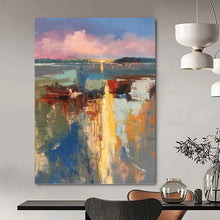 Load image into Gallery viewer, “Colorful Abstract Harbor Scene” - Impressionistic Maritime Art on Canvas DKH1578
