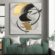 Load image into Gallery viewer, Oversized Ink - Gold Abstract Swirl Acrylic for Zen - Inspired Study LargeART0293
