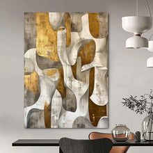 Load image into Gallery viewer, “Gold, Grey and White Abstract Forms” - Modern Abstract Acrylic, Ideal for Luxury Living Room and Corporate Office DTP011
