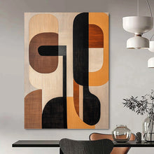 Load image into Gallery viewer, “Wood - Toned Geometric Shapes” - Brown, Black, Beige Abstract Art on Canvas DKH1242
