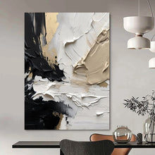 Load image into Gallery viewer, “Textured Monochrome” ，Black, white, beige, and gold with thick, textured brushstrokes. DTP301

