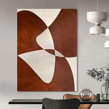 Load image into Gallery viewer, Brown &amp; White Geometric Overlap Abstract Canvas Painting, Ideal for Mid - Century Modern Living Room &amp; Art Gallery Corridor LargeART1114
