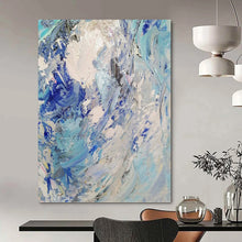 Load image into Gallery viewer, “Textured Blue and White Abstract Waves” - Blue, White, Grey Abstract Art on Canvas DKH1288
