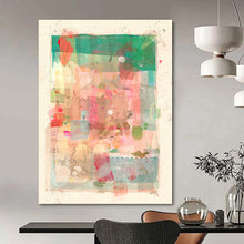 Load image into Gallery viewer, Green &amp; Pink Collage Abstract Painting, Perfect for Bohemian Living Room &amp; Art - Inspired Café LargeART1867
