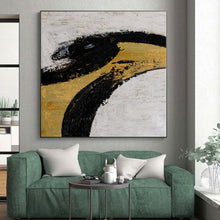 Load image into Gallery viewer, Hand - painted Large - sized Bold Black and Gold Abstract Acrylic Art for Luxurious Lounges LargeART0039
