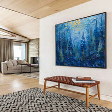 Load image into Gallery viewer, Blue Forest with Golden Highlights Abstract Painting on Canvas - “Mystic Pines” DKH672
