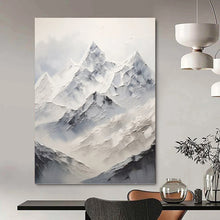 Load image into Gallery viewer, “Snowy Mountain Peaks in White and Grey” - White, Grey Abstract Art on Canvas DKH1248
