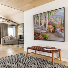 Load image into Gallery viewer, Idyllic Garden Terrace Abstract Painting on Canvas - “Villa Escape” DKH663
