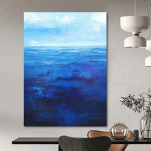 Load image into Gallery viewer, “Deep Blue Ocean” – Layers of deep and light blue, with bold brushstrokes creating a dynamic sea. DTP345
