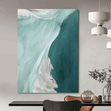 Load image into Gallery viewer, “Teal and White Flowing Waves” - Teal, White Abstract Art on Canvas DKH1236
