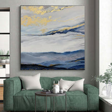 Load image into Gallery viewer, Blue and Gold Cloudy Landscape Acrylic Art - Ideal for Luxury Bedroom &amp; Zen - inspired Living Room LargeART0584
