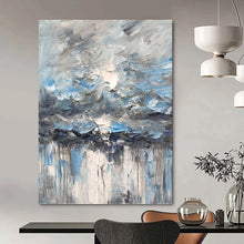 Load image into Gallery viewer, “Blue and Grey Abstract Stormy Sky” - Blue, Grey, White Abstract Art on Canvas DKH1291
