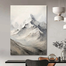 Load image into Gallery viewer, “Snow - Capped Mountain Peaks in Grey and White” - Grey, White Abstract Art on Canvas DKH1256
