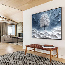 Load image into Gallery viewer, White Tree “Frosted Solitude” Painting on Canvas, Minimalist Landscape Art DKH829
