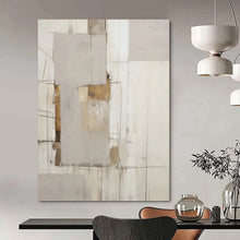 Load image into Gallery viewer, “Neutral Grid Abstract with Gold Accents” - Grey, White, Gold Abstract Art on Canvas DKH1316
