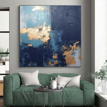 Load image into Gallery viewer, Blue - Gold - Black Texture Art for Elegant Dining Room &amp; Art Gallery LargeART0837
