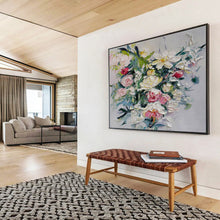 Load image into Gallery viewer, Textured Floral Bouquet Abstract Painting on Canvas - “Blossom Touch” DKH661
