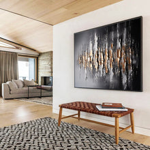 Load image into Gallery viewer, Black, Silver &amp; Gold Textured Abstract Painting - Ideal for Luxury Office &amp; Sophisticated Living Room DKH041
