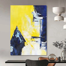 Load image into Gallery viewer, Oversized Hand - painted Bold Yellow and Blue Shapes Acrylic Art for Modern - Chic Home Offices LargeART0215

