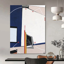 Load image into Gallery viewer, “Geometric Architectural Abstraction” - Blue, White, Red, Grey Abstract Art on Canvas DKH1106
