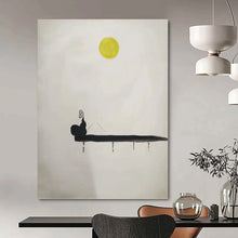Load image into Gallery viewer, “Minimalist Figure Fishing under Yellow Moon” - Zen - Inspired Art on Canvas DKH1562
