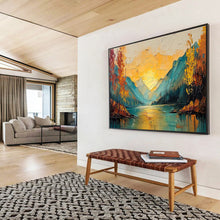 Load image into Gallery viewer, Mountain Sunset “Golden Valley” Painting on Canvas, Impasto Landscape Art DKH861
