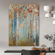 Load image into Gallery viewer, “Gilded Autumn Birch Forest” - Gold - Accented Woodland Art on Canvas DKH1437
