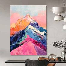 Load image into Gallery viewer, “Vibrant Mountain Peaks” – Color - Drenched Landscape Oil Painting DTP283
