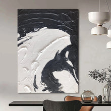 Load image into Gallery viewer, “Black &amp; White Swirl Impasto” – Thick black and white impasto, flowing curves DTP393
