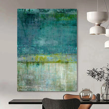Load image into Gallery viewer, Large - Scale Hand - painted Teal &amp; Green Textured Layers Acrylic Art for Nature - Loving Offices LargeART0182
