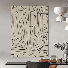 Load image into Gallery viewer, Black Line Abstract on Beige Abstract Canvas Painting, Perfect for Bohemian Living Room &amp; Art Studio LargeART1139
