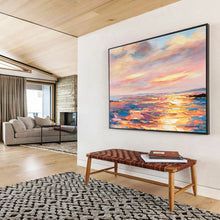 Load image into Gallery viewer, Hand - painted Pastel Sunset Seascape Acrylic Art for Coastal Bedroom Retreats LargeART1736
