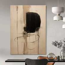 Load image into Gallery viewer, Minimalist Black and Beige Abstract Canvas Painting, Suited for Contemporary Studio &amp; Monochrome Office LargeART1290
