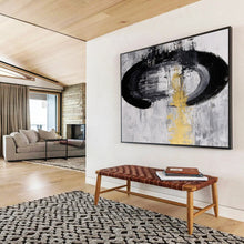 Load image into Gallery viewer, Black, White &amp; Gold Abstract Painting - Great for Minimalist Office &amp; Sophisticated Hallway DKH016
