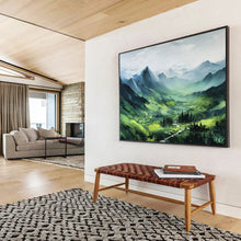 Load image into Gallery viewer, Hand - painted Large - dimension Green Mountain Landscape Acrylic Art for Serene Home Offices LargeART1770
