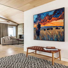 Load image into Gallery viewer, Vibrant Bison “Sunset Prairie” Painting on Canvas, Bold Wildlife Landscape DKH806
